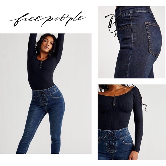 Free People Denim - NWT Free People Crvy Highrise Lace-up Skinny Jeans